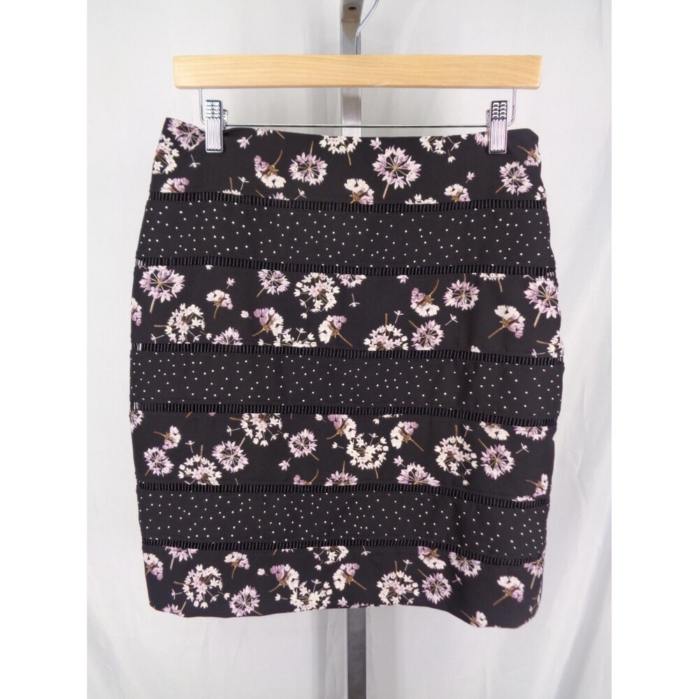 White House Black Market Floral Polka Dot Skirt Lace Inset Size 8P